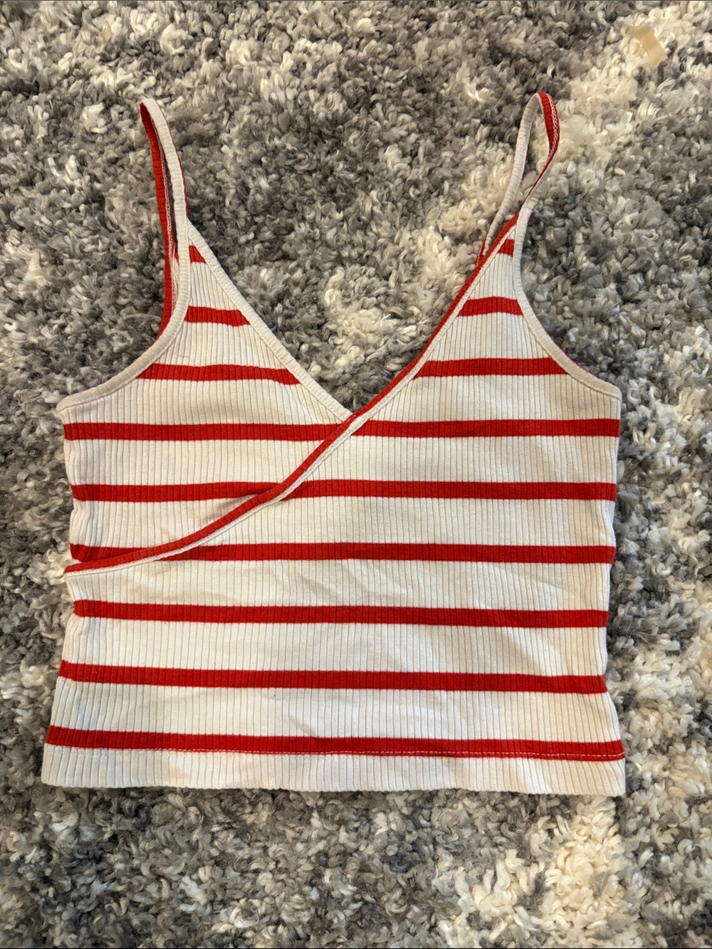 Urban Outfitters Red and Cream Striped Ribbed Wrap Crop Tank